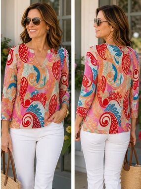 NWT- Talbots Multicolor Paisley cotton knit, Long Sleeve sweater. SP